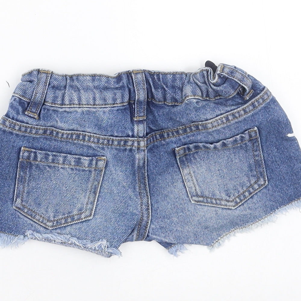 Primark Girls Blue Floral Denim Hot Pants Shorts Size 2-3 Years - Floral embroidery