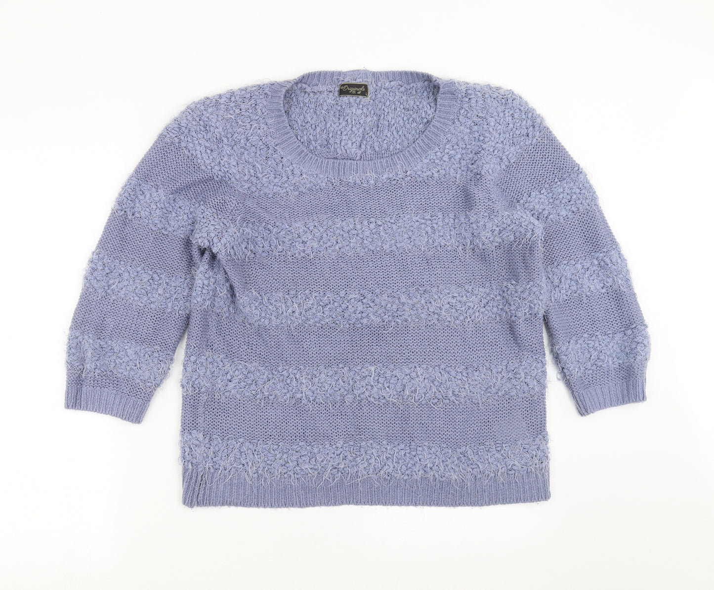 Originals  Womens Blue Striped Knit Pullover Jumper Size L  - fluffy