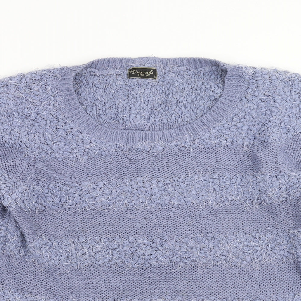 Originals  Womens Blue Striped Knit Pullover Jumper Size L  - fluffy