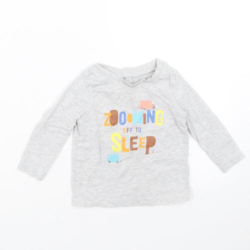 George Baby Grey   Basic T-Shirt Size 12-18 Months  - zooming off to sleep