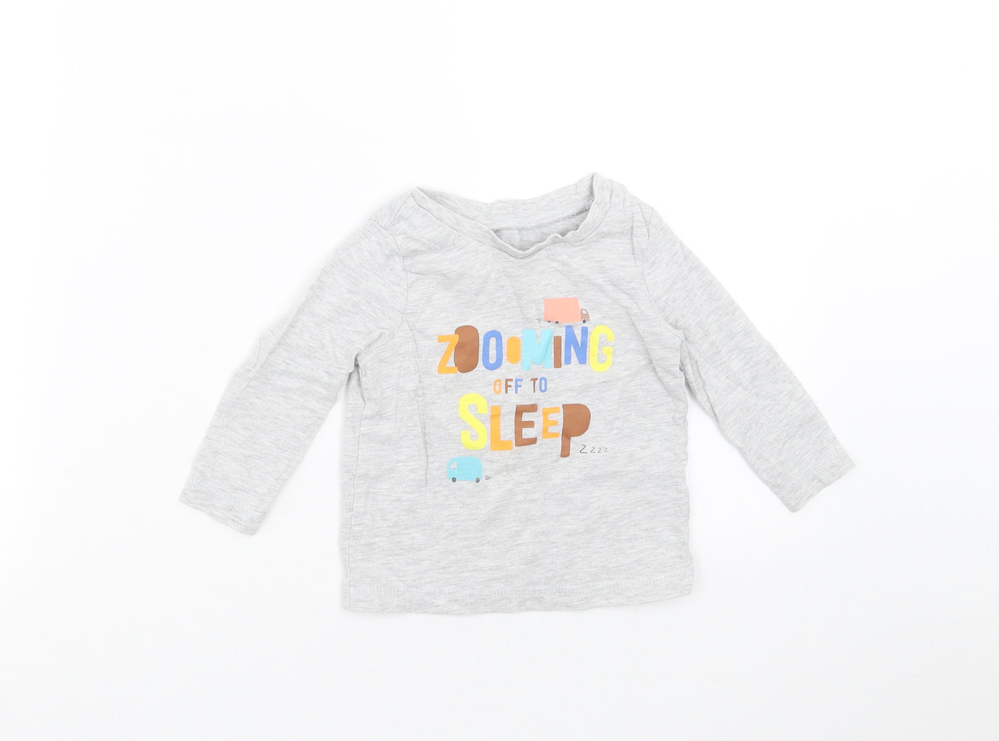 George Baby Grey   Basic T-Shirt Size 12-18 Months  - zooming off to sleep