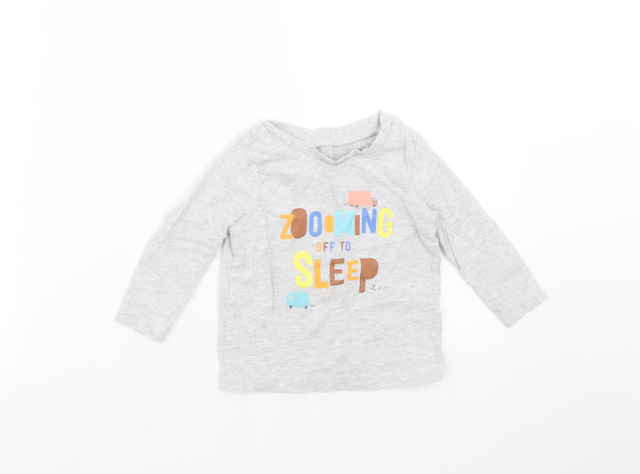 George Baby Grey   Basic T-Shirt Size 12-18 Months  - zooming off to sleep