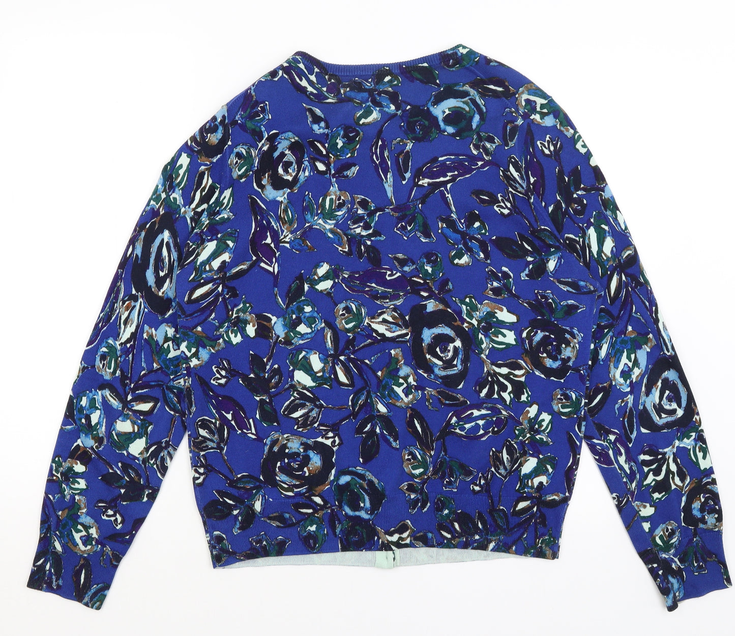 Lands End Womens Blue Floral  Cardigan Jumper Size L