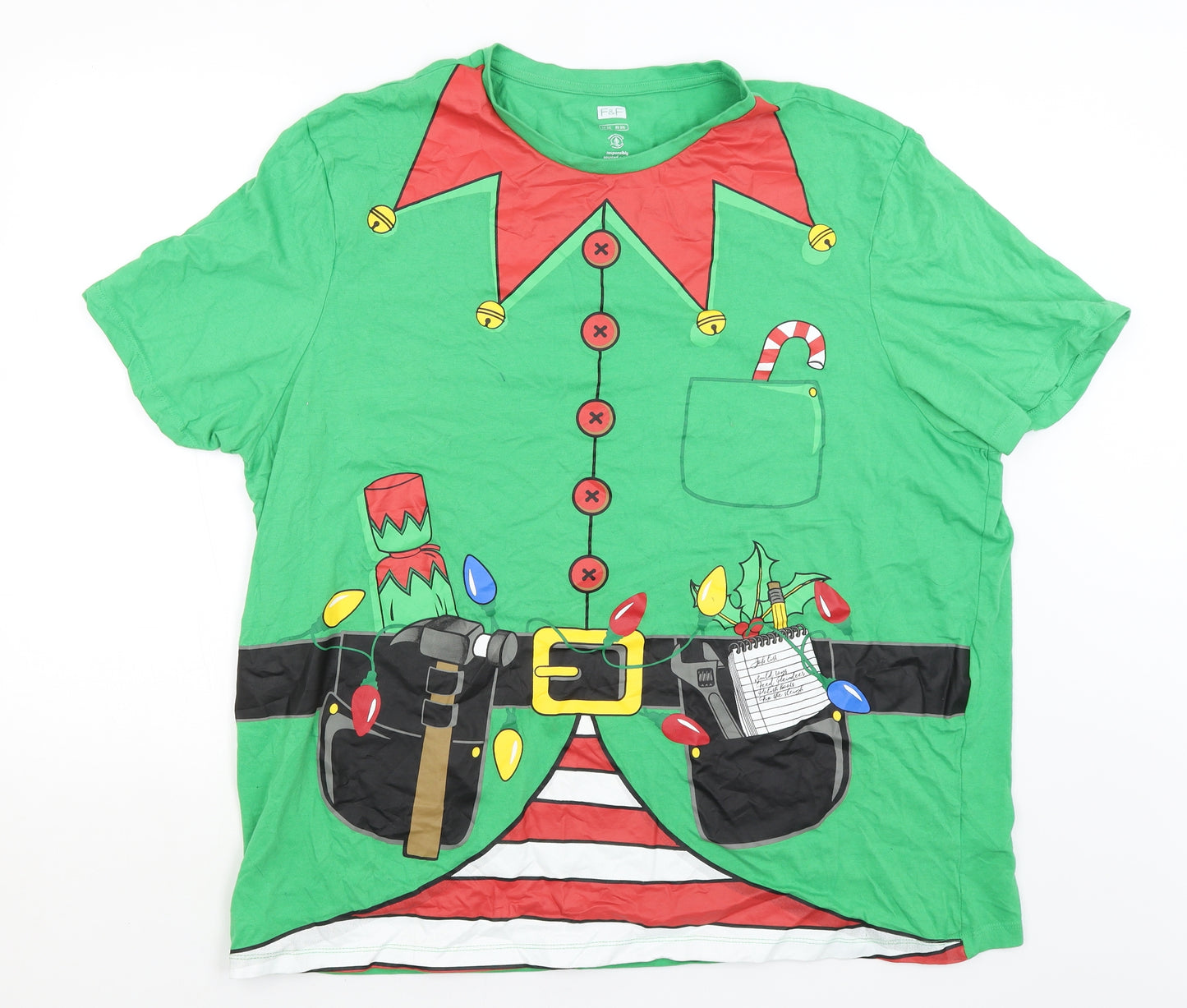 F&F Mens Green    T-Shirt Size 3XL  - Elf