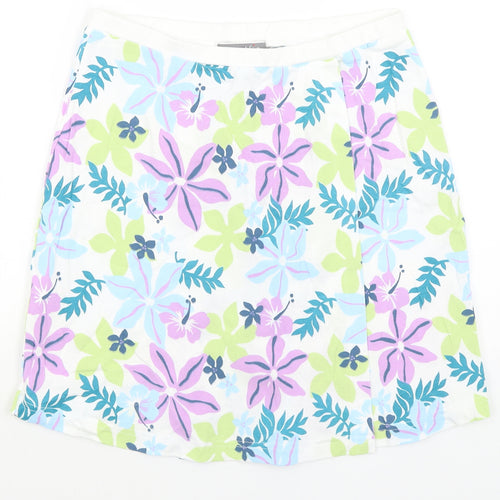 La vie Womens White Floral  A-Line Skirt Size 14