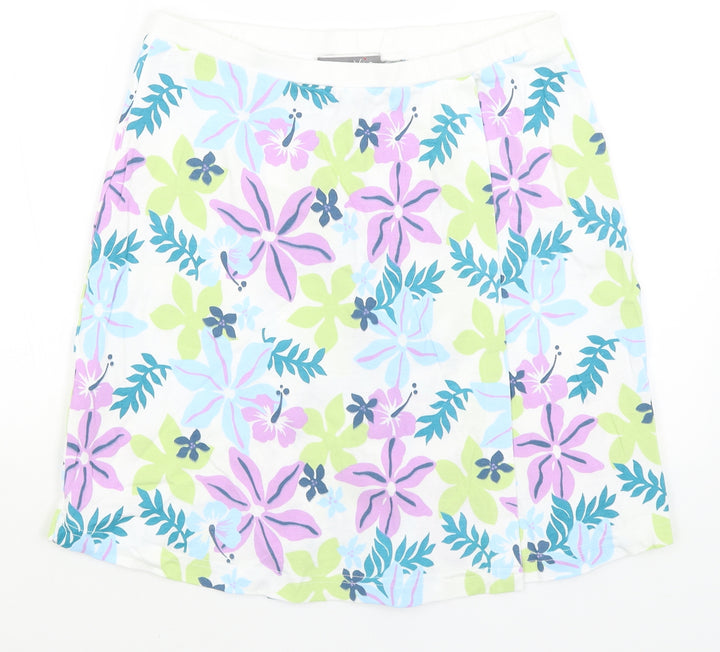 La vie Womens White Floral  A-Line Skirt Size 14