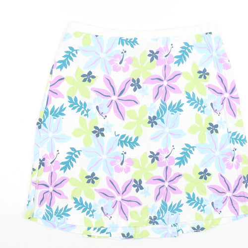 La vie Womens White Floral  A-Line Skirt Size 14