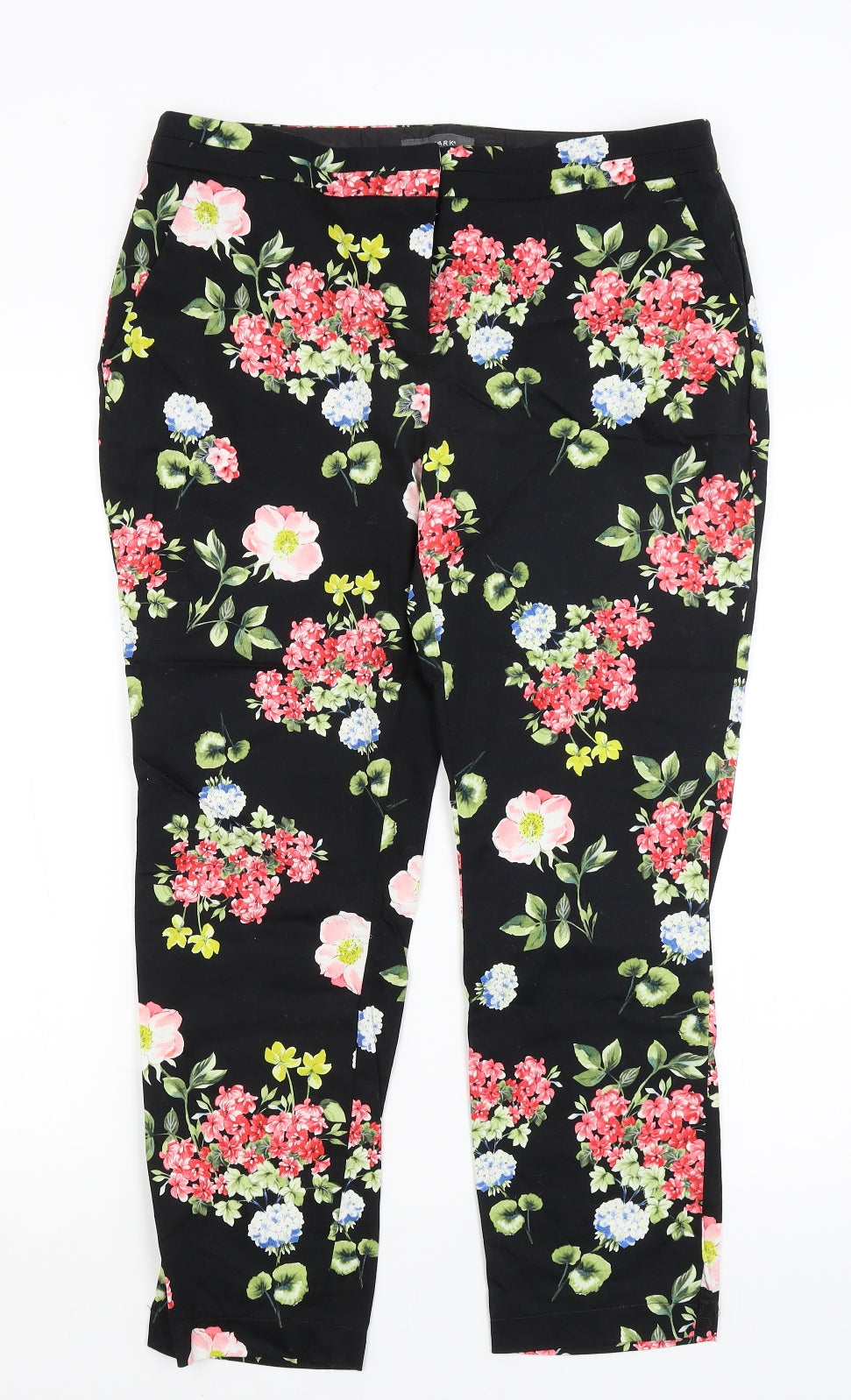 Primark Womens Black Floral  Capri Trousers Size 14 L26.5 in