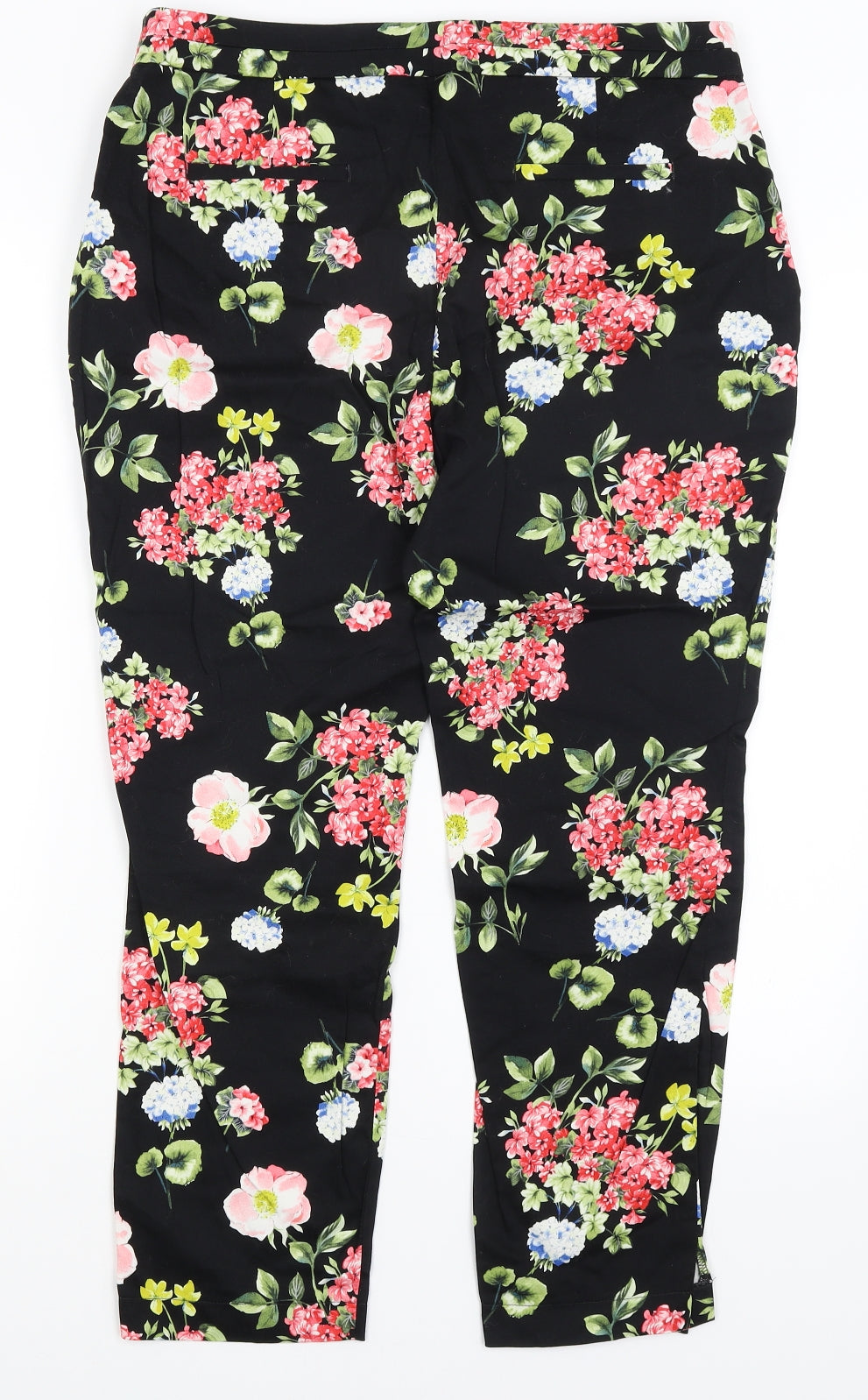 Primark Womens Black Floral  Capri Trousers Size 14 L26.5 in