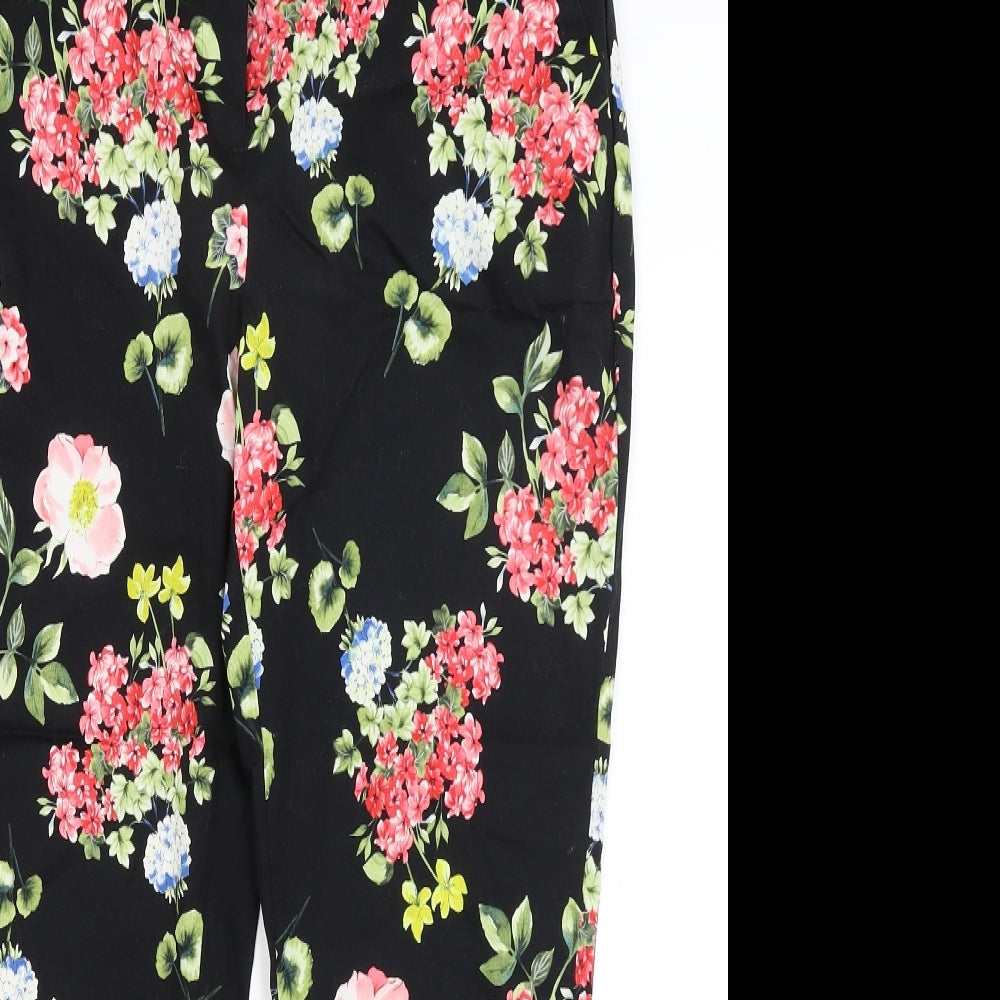 Primark Womens Black Floral  Capri Trousers Size 14 L26.5 in