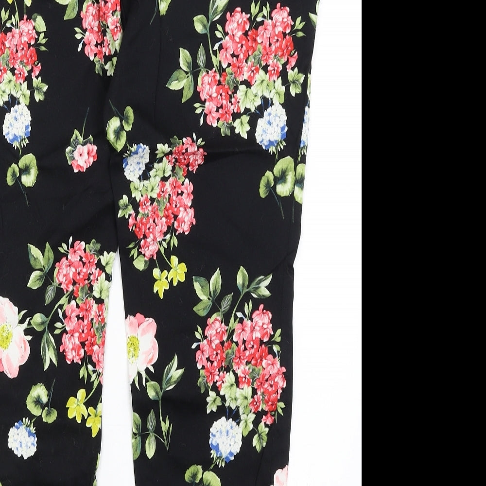Primark Womens Black Floral  Capri Trousers Size 14 L26.5 in