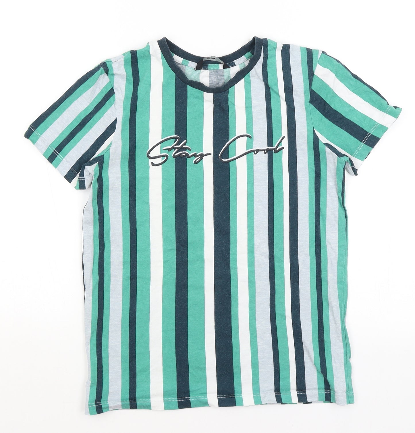 George Boys Green Striped  Basic T-Shirt Size 10-11 Years