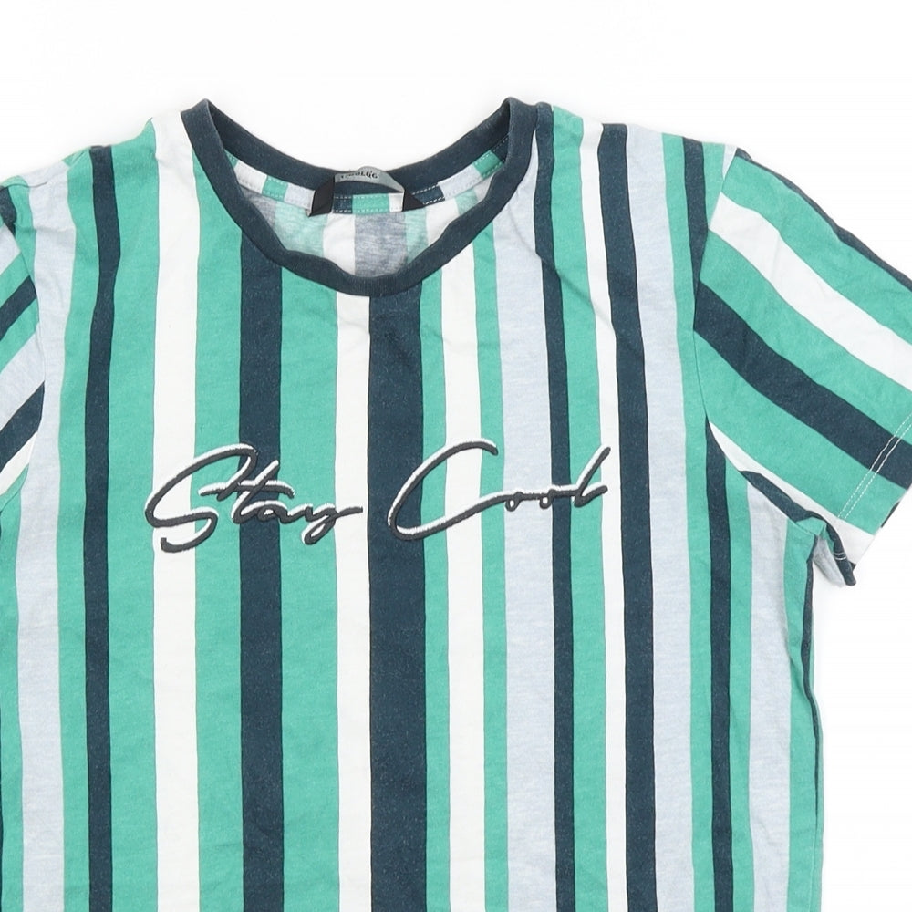 George Boys Green Striped  Basic T-Shirt Size 10-11 Years