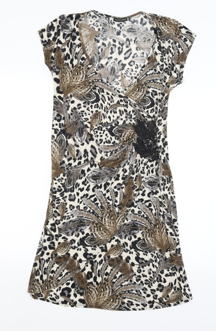 West One Womens Brown Animal Print T-Shirt Dress Size S