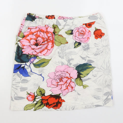 Preworn Womens White Floral  A-Line Skirt Size S