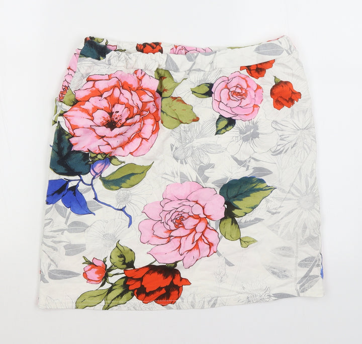 Preworn Womens White Floral A-Line Skirt Size S