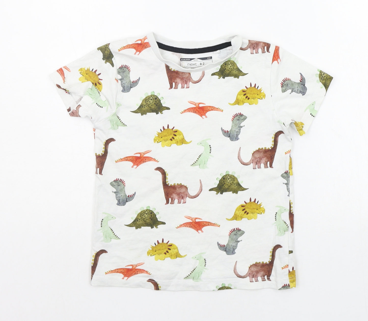 NEXT Boys White Geometric  Basic T-Shirt Size 4-5 Years  - DINOSAUR