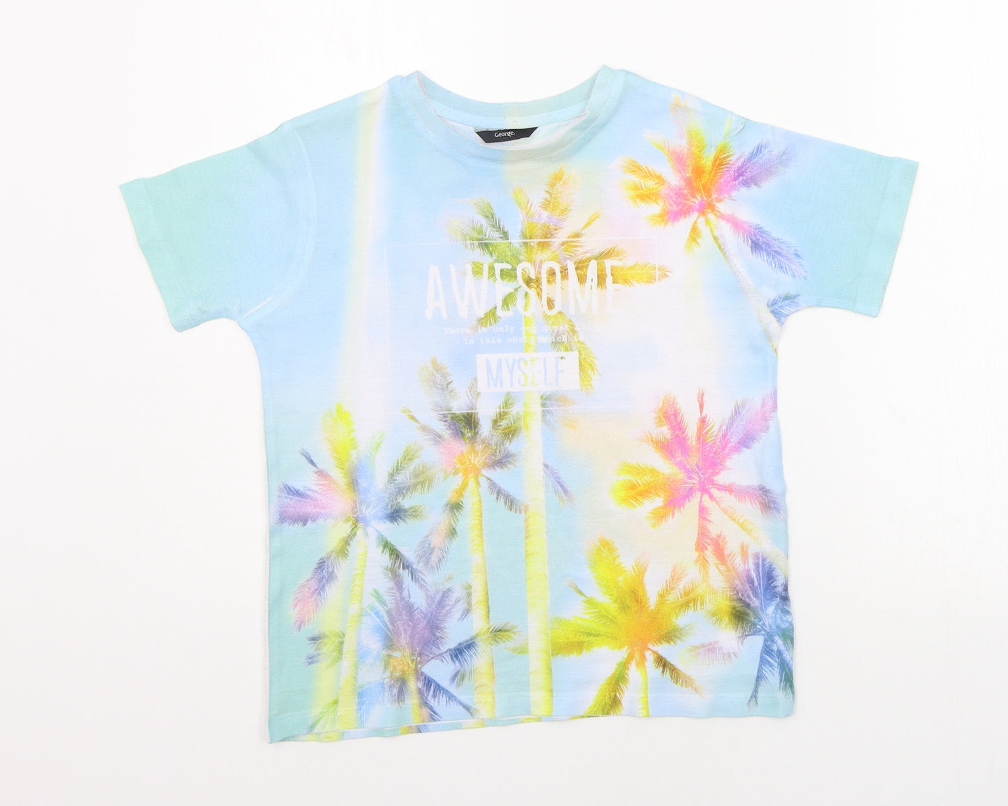 George Girls Blue Geometric   T-Shirt Size 9-10 Years  - palm tree