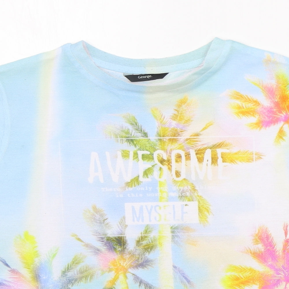 George Girls Blue Geometric   T-Shirt Size 9-10 Years  - palm tree