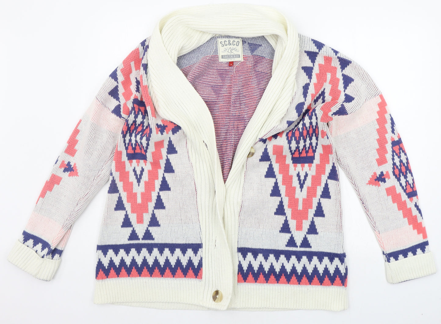 SoulCal&Co Womens White Geometric  Cardigan Jumper Size 16