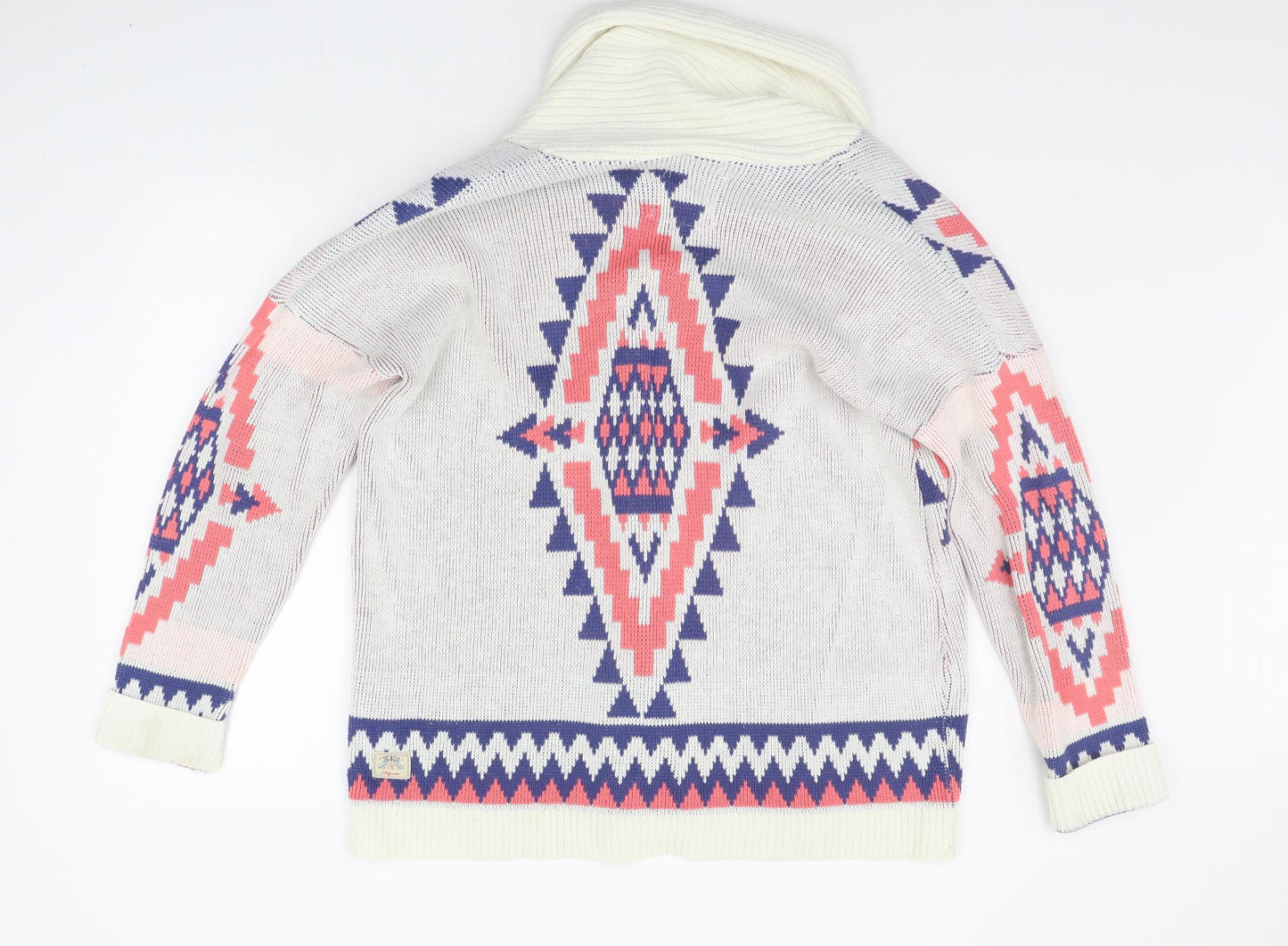 SoulCal&Co Womens White Geometric  Cardigan Jumper Size 16
