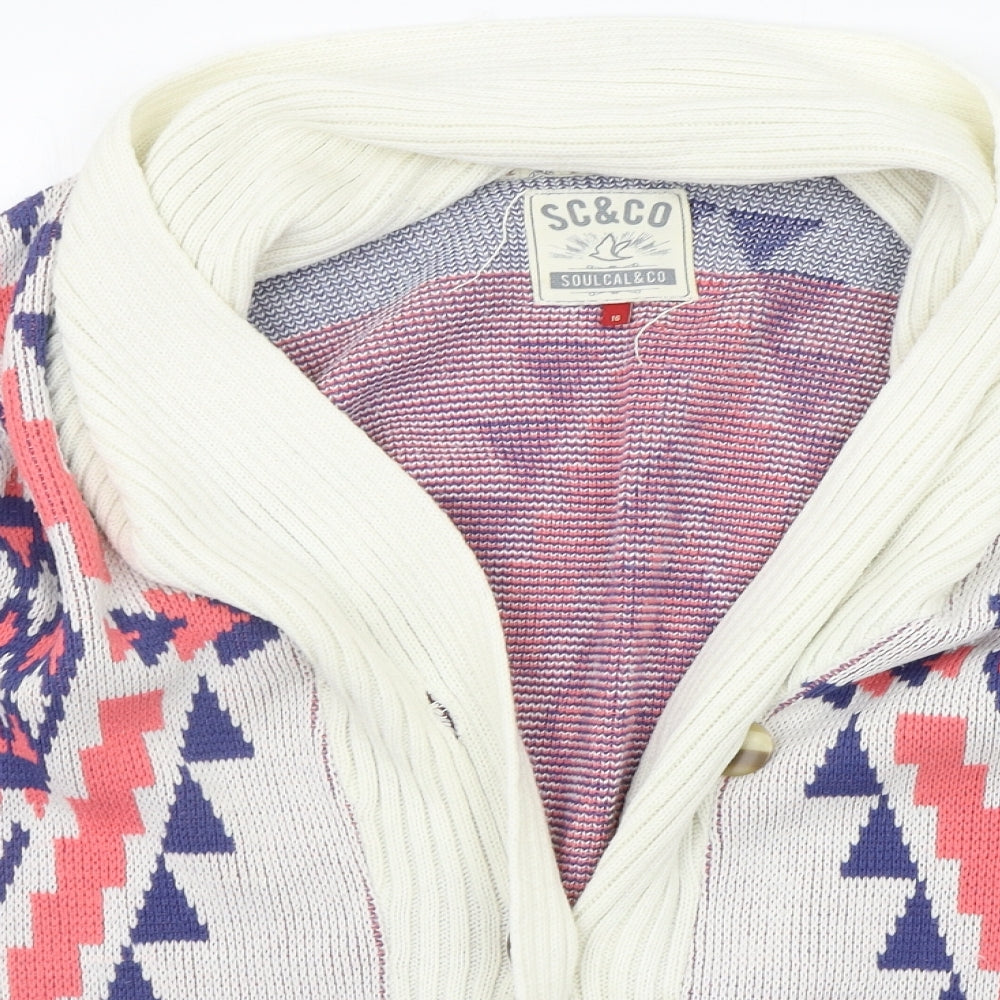 SoulCal&Co Womens White Geometric  Cardigan Jumper Size 16