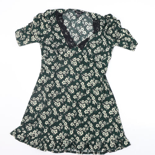 New Look Womens Green Floral  A-Line  Size 10