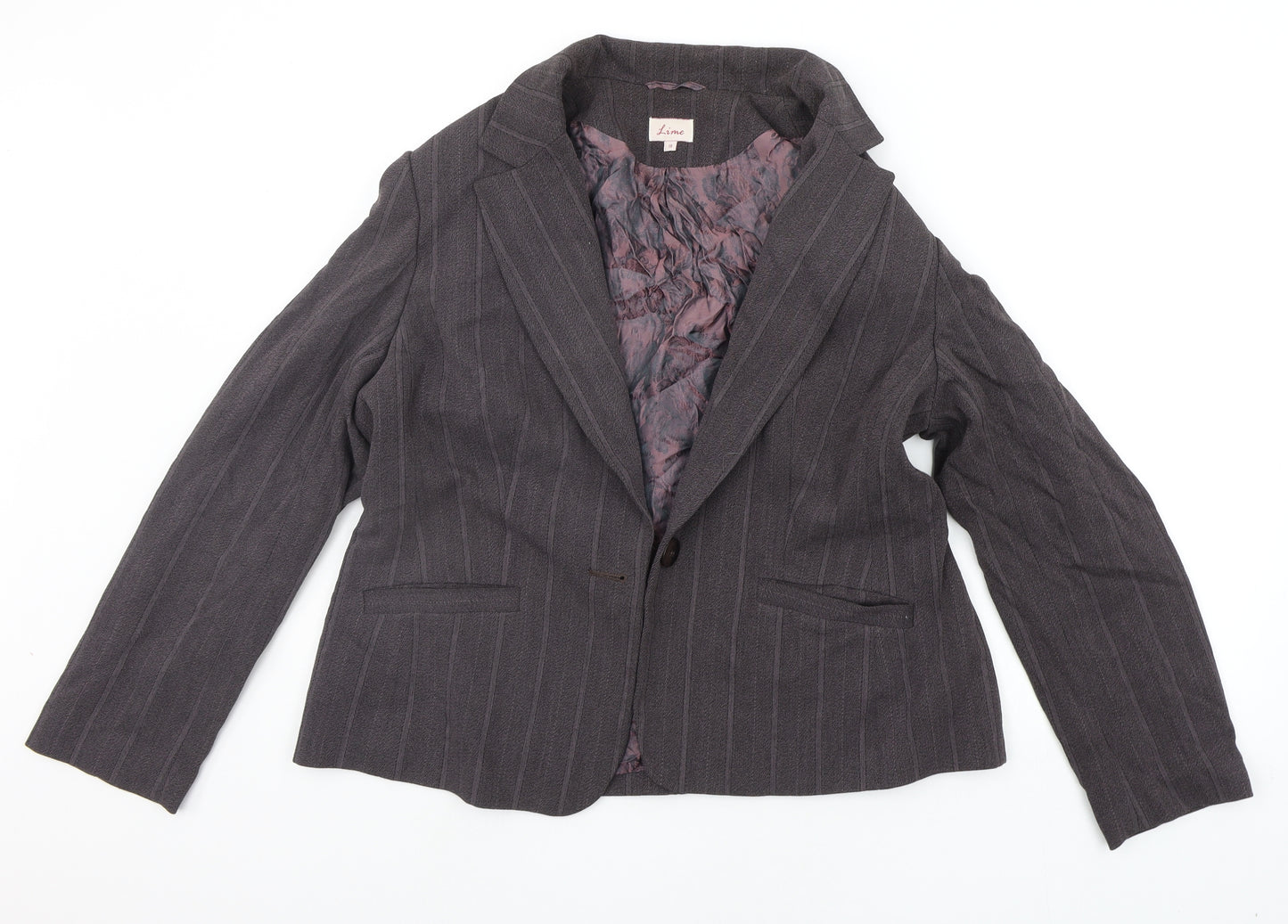 lime Womens Purple Striped  Jacket Suit Jacket Size 18