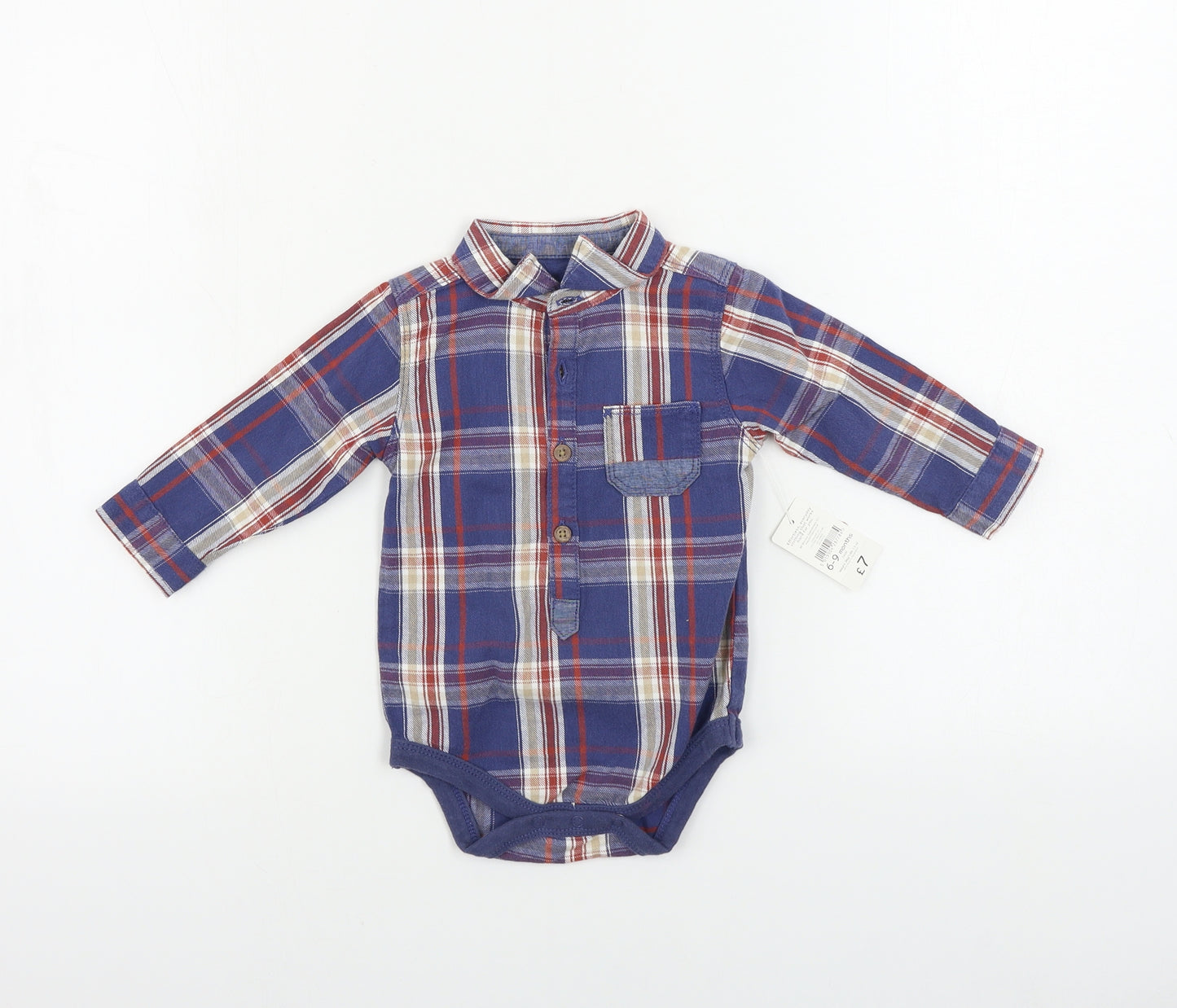 Nutmeg  Boys Blue Check  Babygrow One-Piece Size 6-9 Months