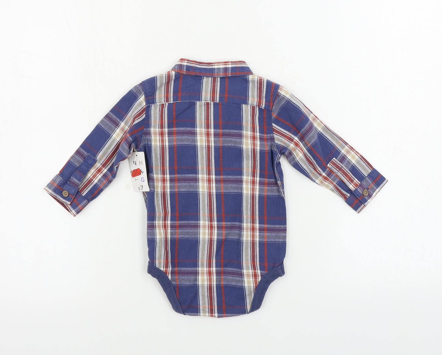 Nutmeg  Boys Blue Check  Babygrow One-Piece Size 6-9 Months