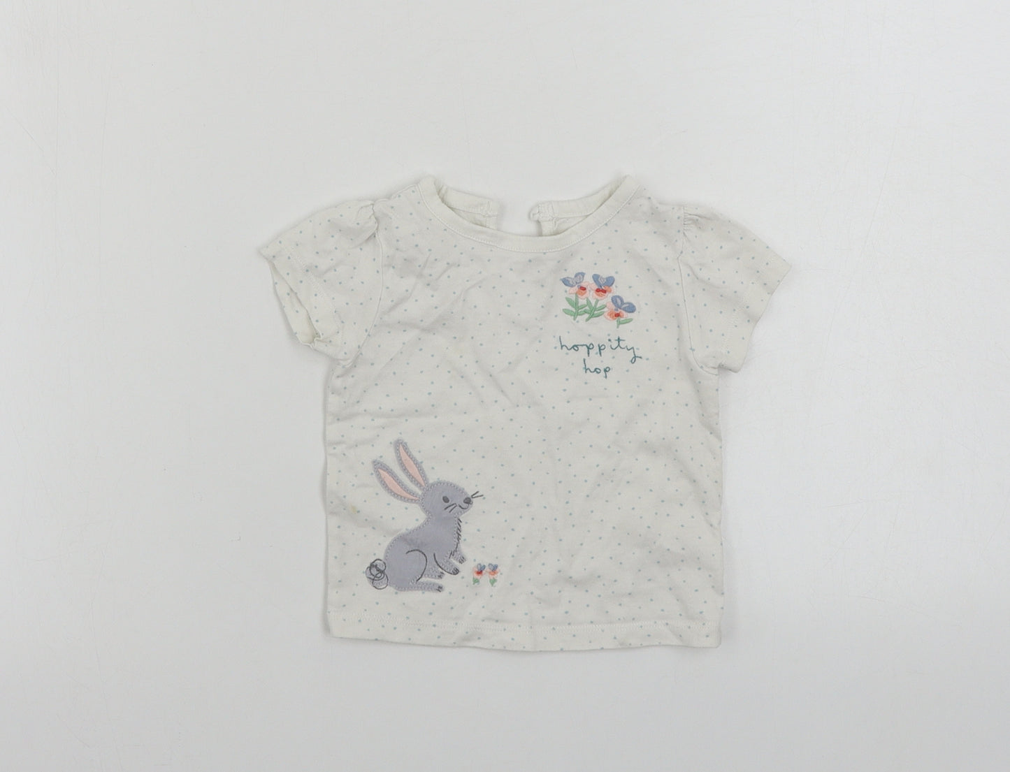 Marks and Spencer  Girls White Polka Dot  Basic T-Shirt Size 3-6 Months