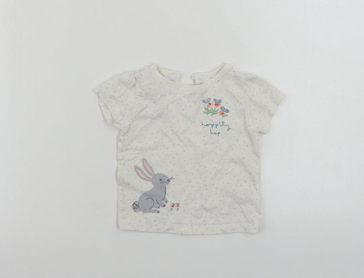 Marks and Spencer  Girls White Polka Dot  Basic T-Shirt Size 3-6 Months