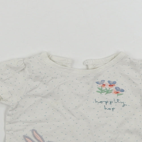 Marks and Spencer  Girls White Polka Dot  Basic T-Shirt Size 3-6 Months