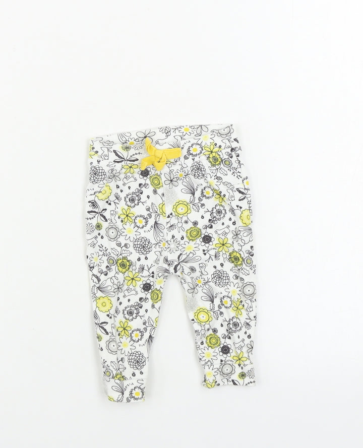 Nutmeg  Girls White Floral  Jogger Leggings Size 3-6 Months
