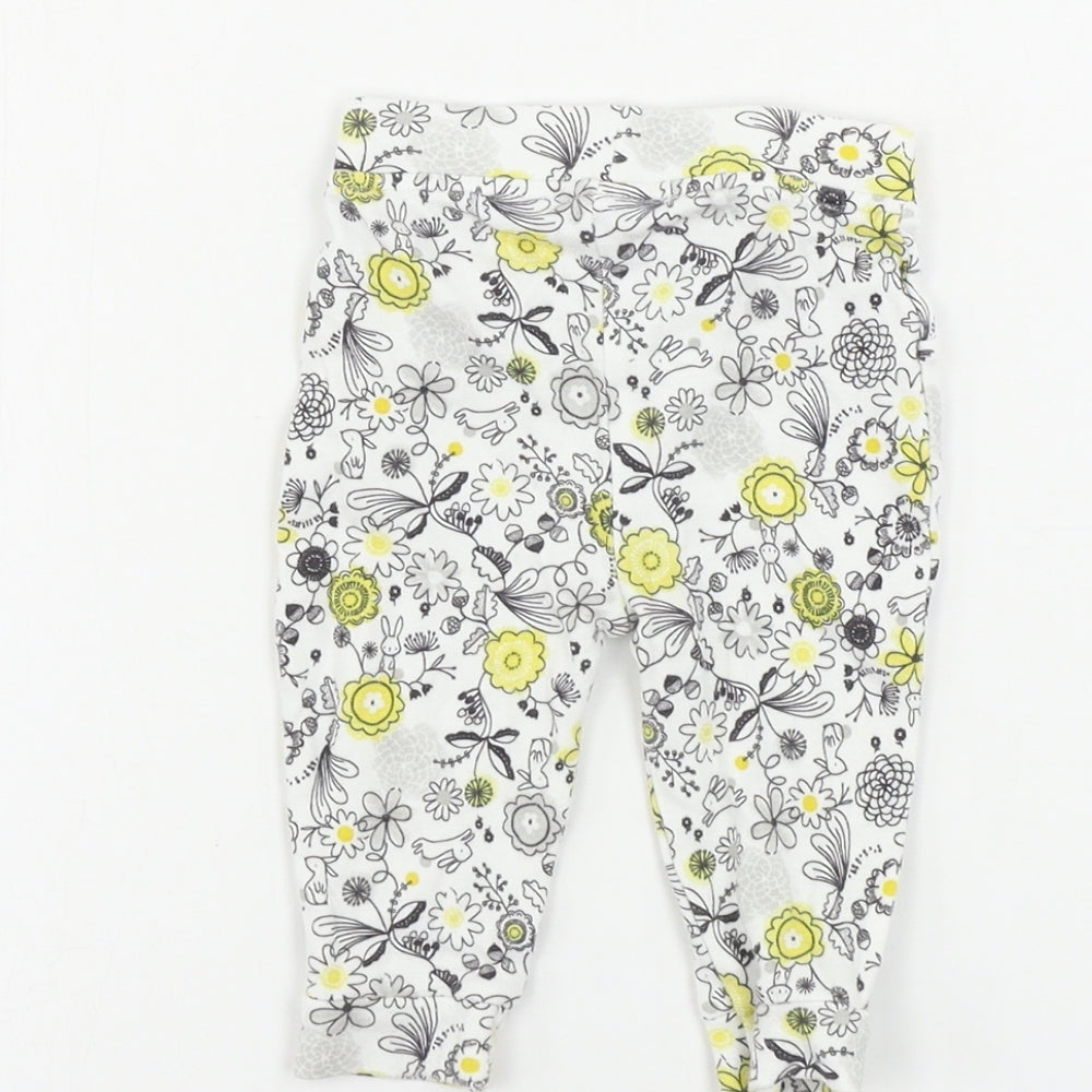 Nutmeg  Girls White Floral  Jogger Leggings Size 3-6 Months