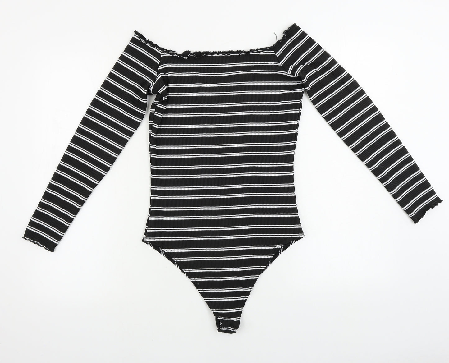 Boohoo  Womens Black Striped  Bodysuit One-Piece Size 14