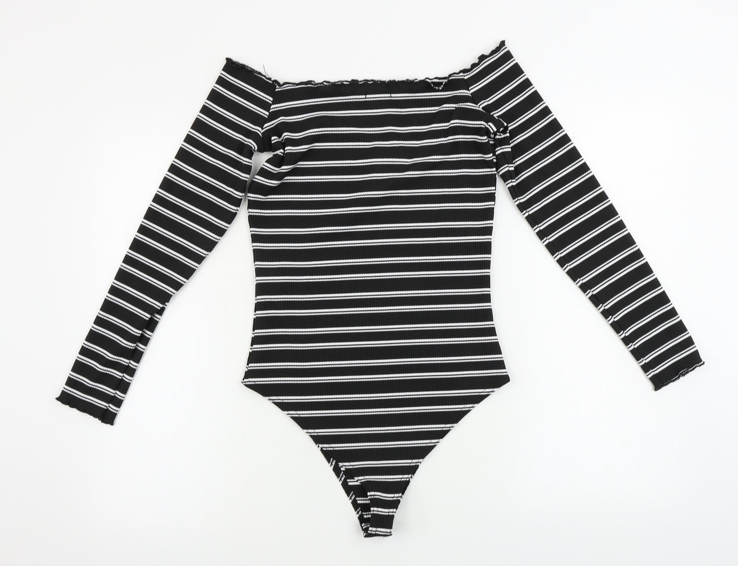 Boohoo  Womens Black Striped  Bodysuit One-Piece Size 14