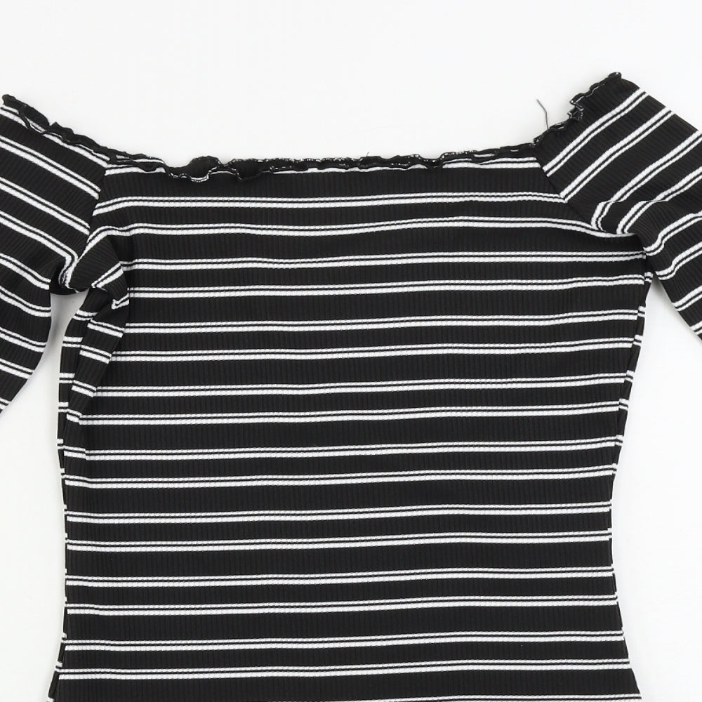 Boohoo  Womens Black Striped  Bodysuit One-Piece Size 14