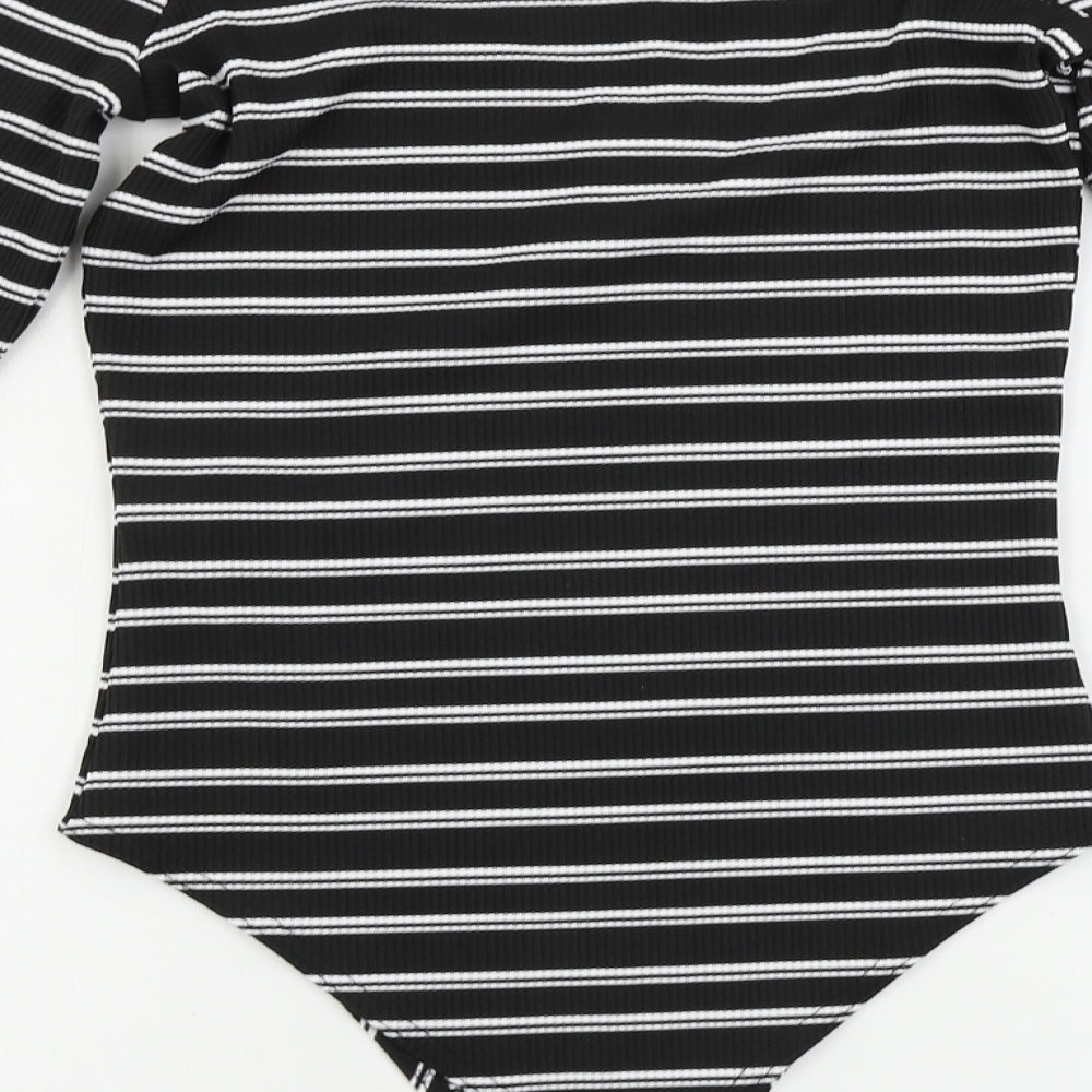 Boohoo  Womens Black Striped  Bodysuit One-Piece Size 14