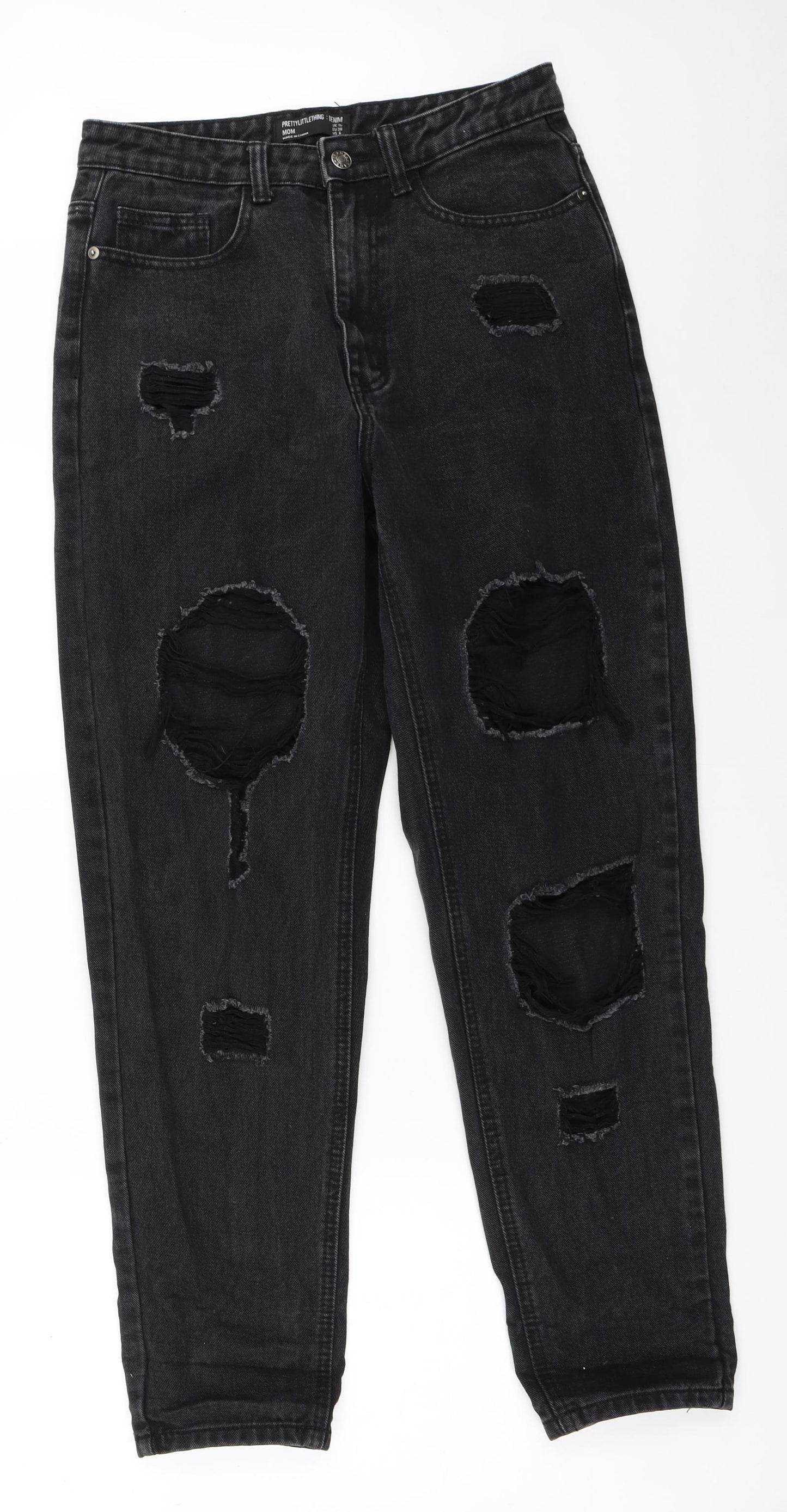 PRETTYLITTLETHING Womens Black  Denim Mom Jeans Size 10 L29 in