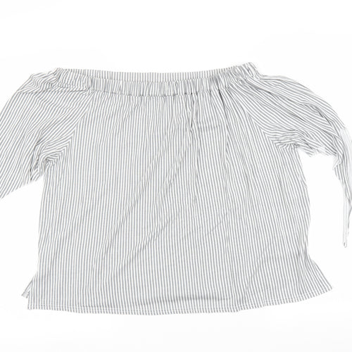 Boohoo Womens Grey Striped  Basic Blouse Size L