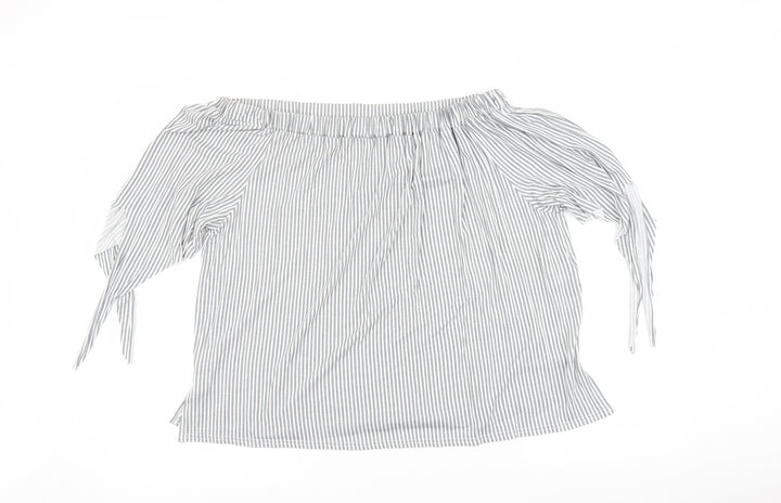 Boohoo Womens Grey Striped Basic Blouse Size L