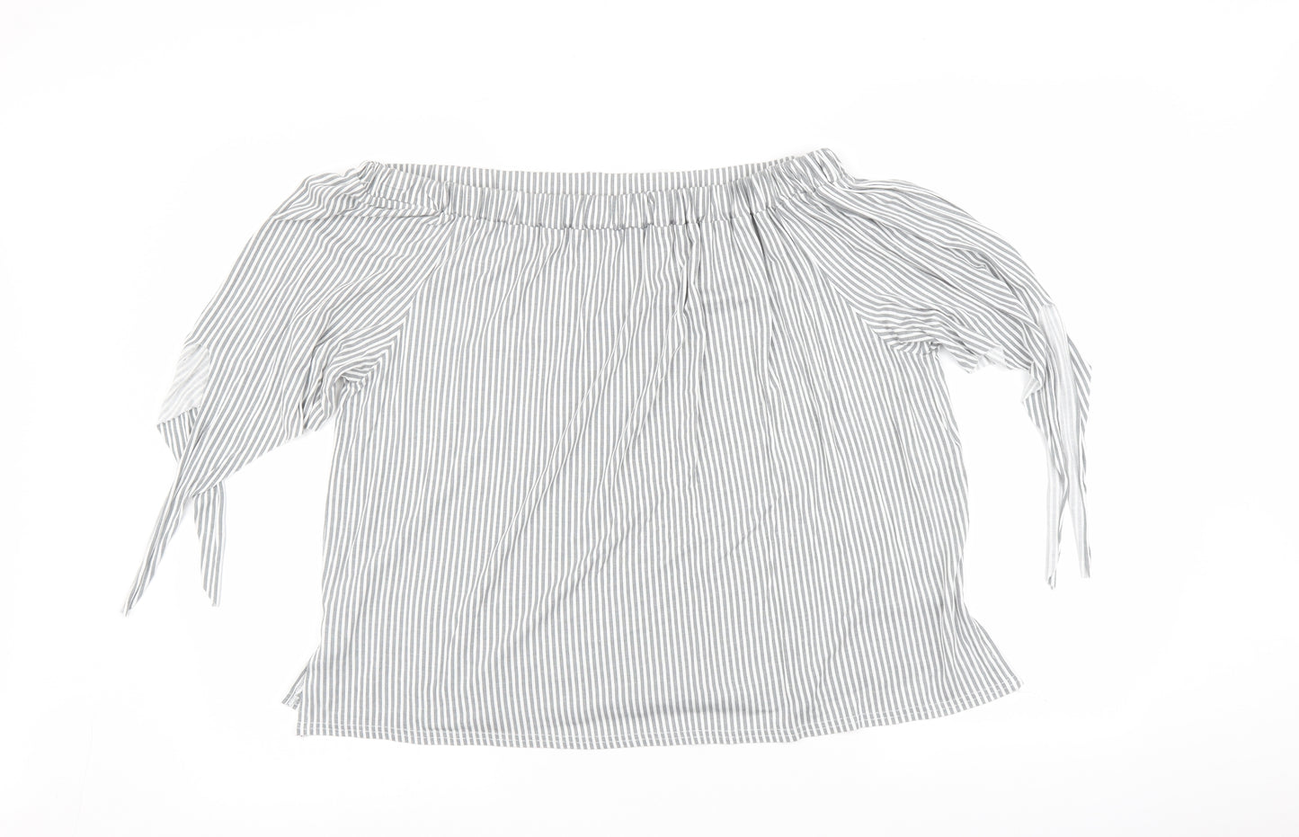 Boohoo Womens Grey Striped  Basic Blouse Size L