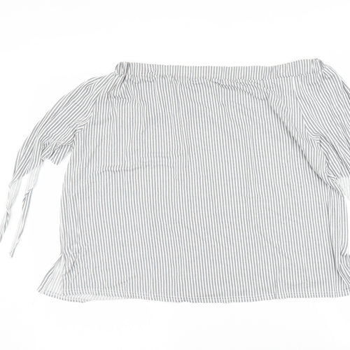 Boohoo Womens Grey Striped  Basic Blouse Size L