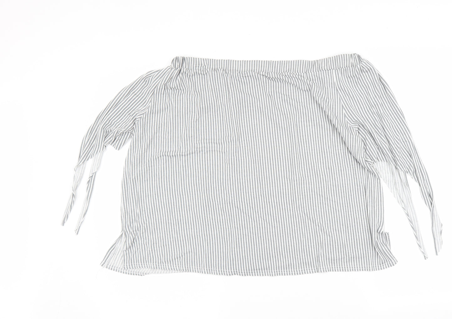 Boohoo Womens Grey Striped  Basic Blouse Size L