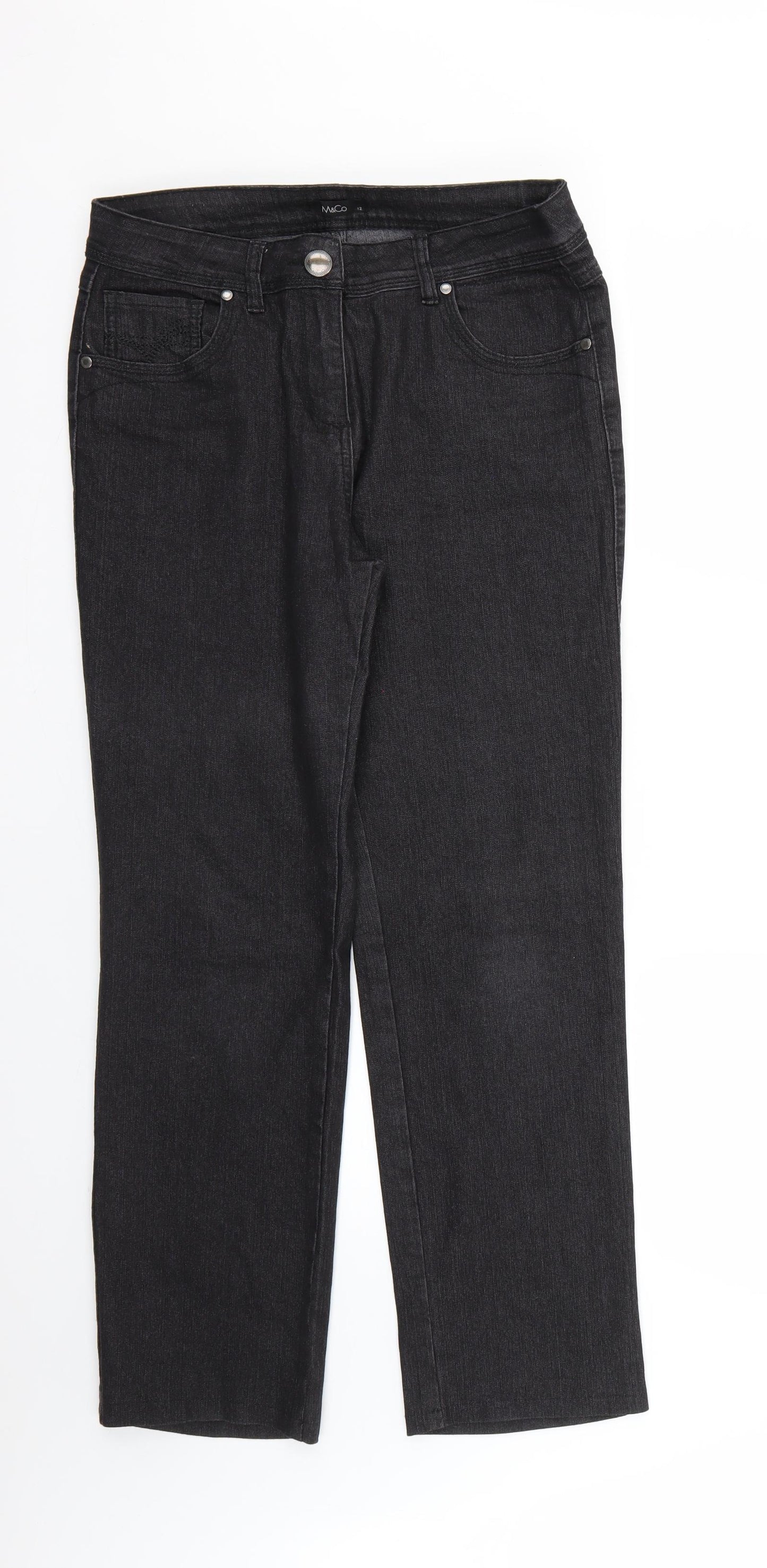 M&Co Womens Black   Straight Jeans Size 12 L28 in