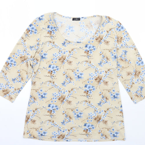 CMD Womens Beige Floral  Basic T-Shirt Size XL