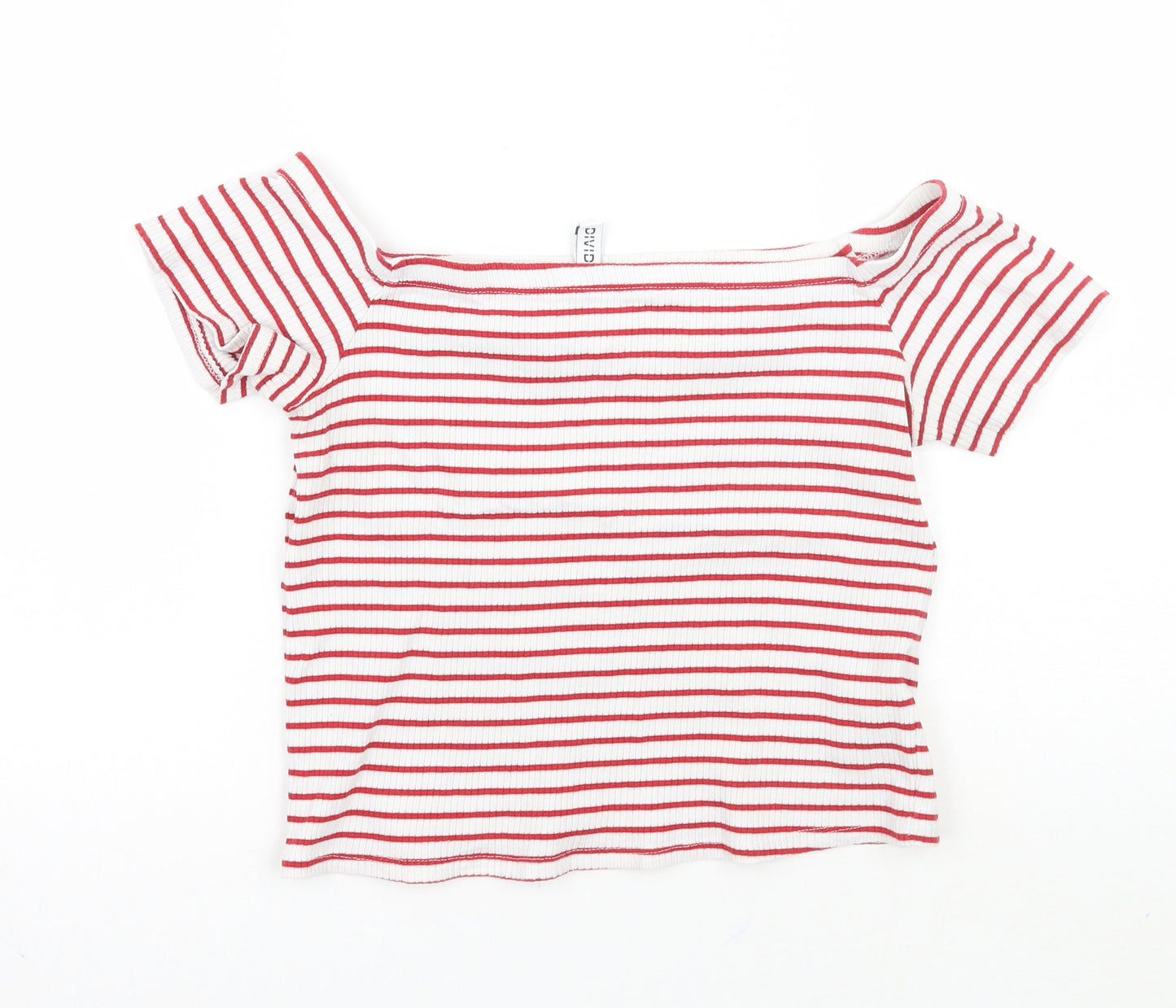 H&M Womens White Striped  Cropped T-Shirt Size M