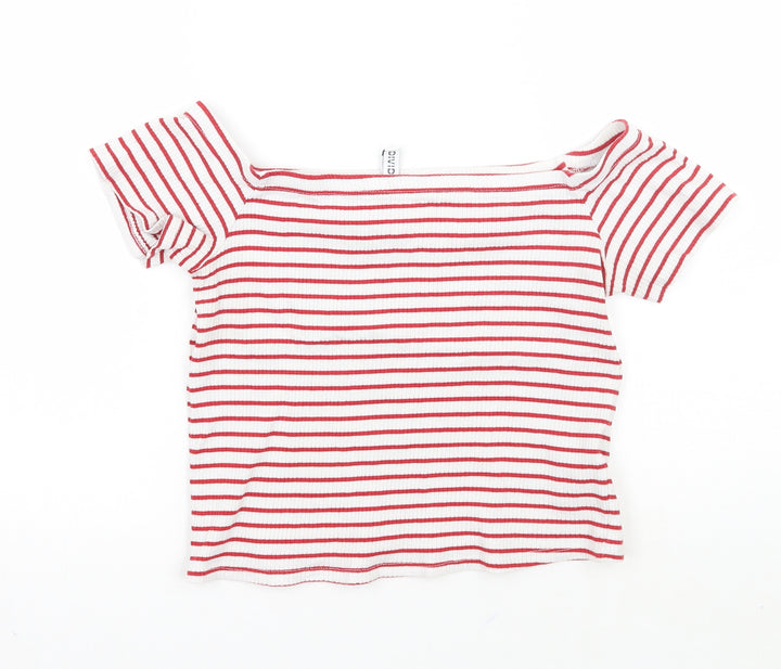 H&M Womens White Striped  Cropped T-Shirt Size M