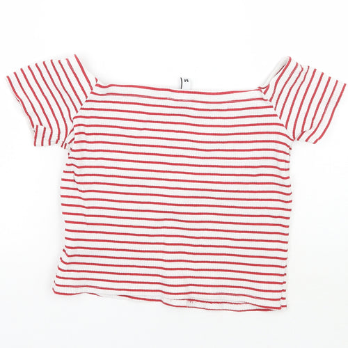 H&M Womens White Striped  Cropped T-Shirt Size M